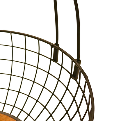 Iron wire banana basket with acacia wood base for modern fruit display