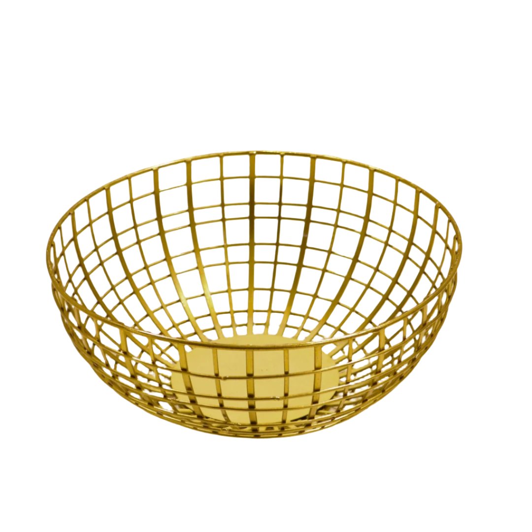 Elegant gold-plated iron fruit basket for luxury home decor.