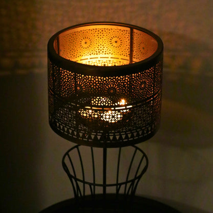 Christen Candle Table Lamp made of iron with a plated copper and gold finish, designed to hold 4 candles.