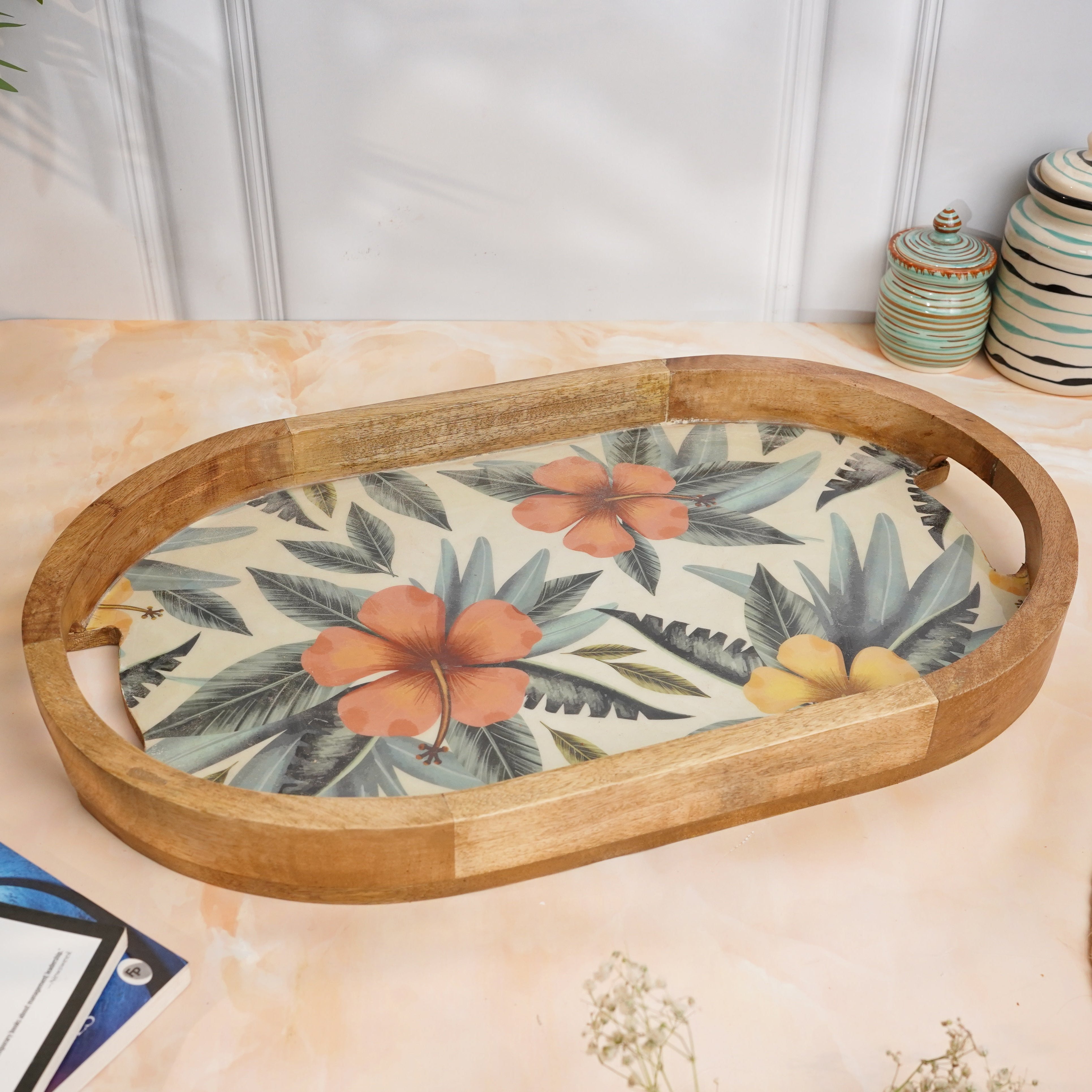 Linden Decor's Luxury RIGA Wooden Tray on Table 